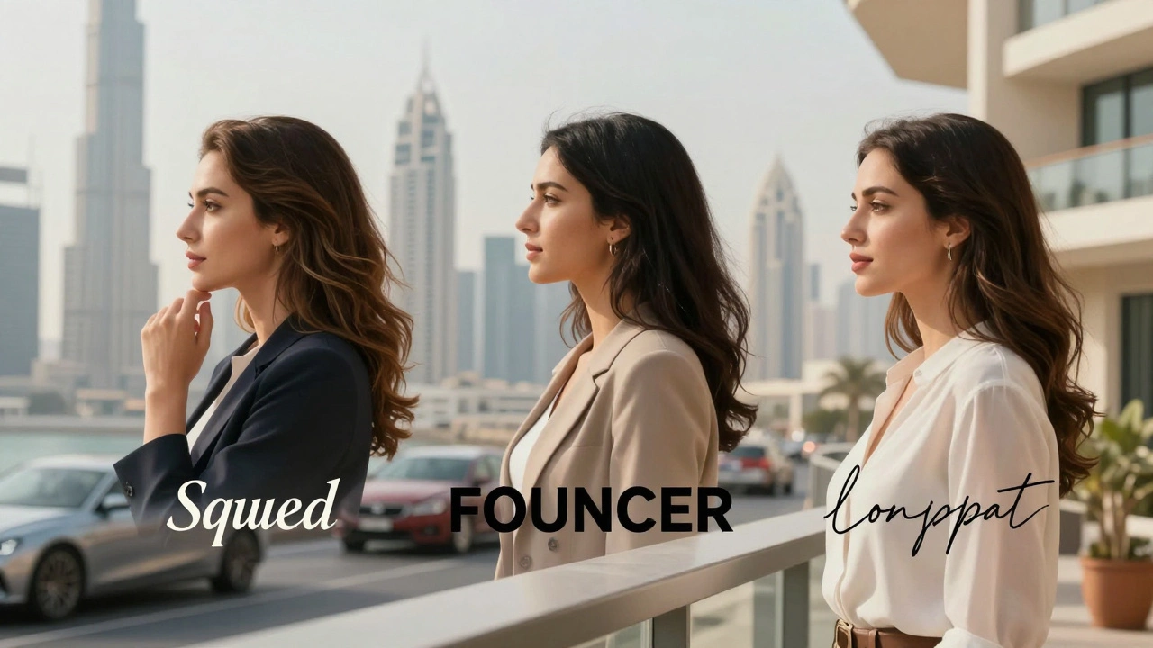 Three stylized profile texts hover in the air, each representing a different type of client in Dubai’s escort scene.